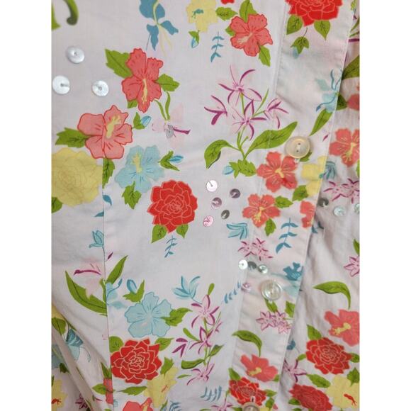 CJ Banks Orange Floral Print Sequin Long Sleeve Button Down Shirt Womens Size XL - Picture 7 of 11